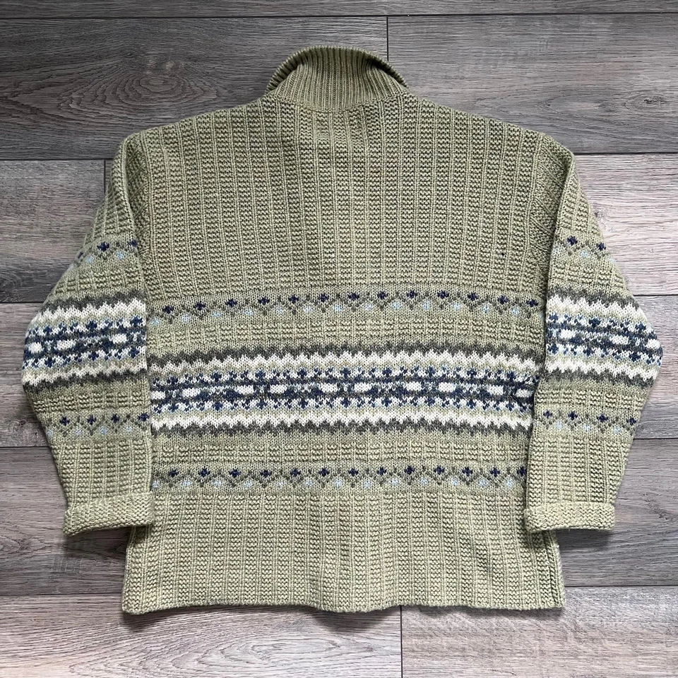 Cárdigan suéter Fair Isle de lana verde claro talla L vintage de St. John's Bay para mujer Foto 3 de 4