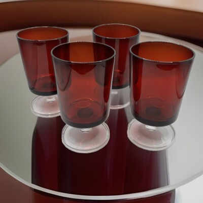 4 Vintage Luminarc France Ruby Red 5'' Cocktail Glasses Goblets Retro Bar ware