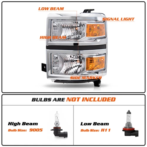 For 2014-2015 Chevy Silverado 1500 Chrome Amber Headlights Headlamps L+R Pairs - Bild 2 von 7