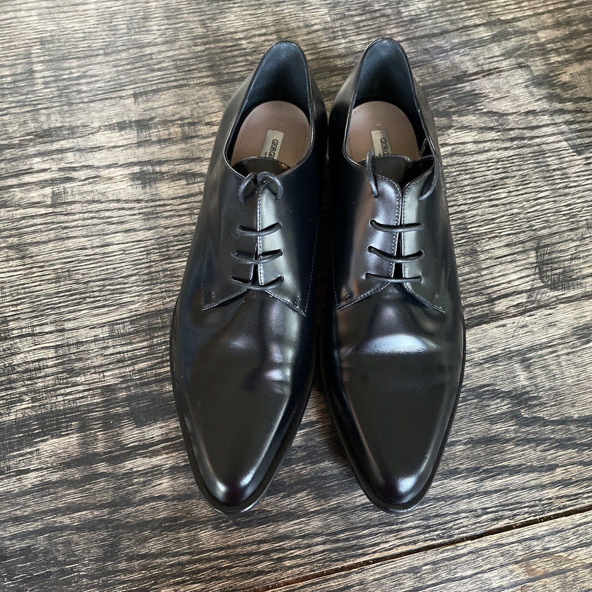 靴 GIORGIO ARMANI   (made in ITALY) GIORGIO ARMANI Size 6 Black Patent Leather Lace Up Lace Up