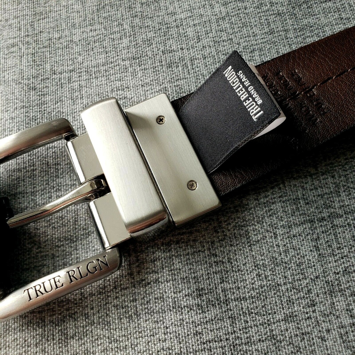 NWT True Religion STARK REVERSIBLE BELT Buckle BLACK BROWN
