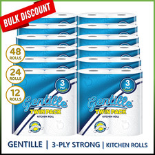 Gentille Kitchen Roll Twin 3PLY Towel Paper Rolls Strong Absorbent Durable White