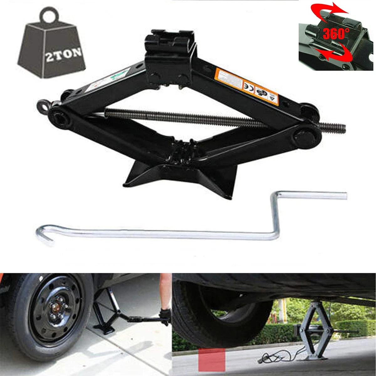 RustProof 2 Tonne For Car Auto Van Scissor Wind Up Jack Lift Crank Speed Handle