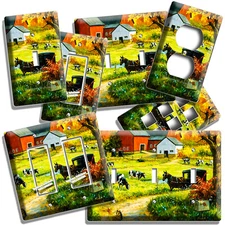 AMISH COUNTRY FARM BARN COW HORSE CARRIAGE LIGHT SWITCH OUTLET WALL PLATE HD ART