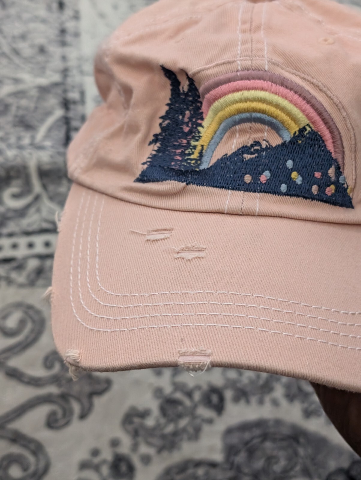 Womens Distressed Baseball Cap Easter Trees Eggs … - image 7