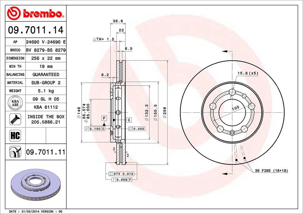 Dischi Freno e Pastiglie Brembo Volkswagen Golf Iv 1.4-1.6-1.9 Dal 97 Al 05 Ant - Miniatura 2