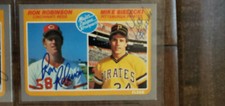 1985 FLEER DUAL SIGNED ROOKIE CARD RON ROBINSON REDS MIKE BIELECKI PIRATES # 650