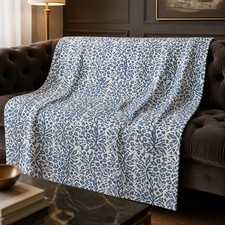 Indian Floral Kantha Bedspread Block Print Quilt King Size Bedcover Blue Throw