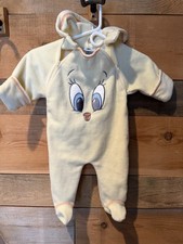 Vintage 90s Baby Looney Tunes Tweety Bird Fleece Snow Romper Size 6-9 Months Y2K