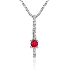 14K Solid White Gold Diamond Ruby Floating Chain Slide Necklace
