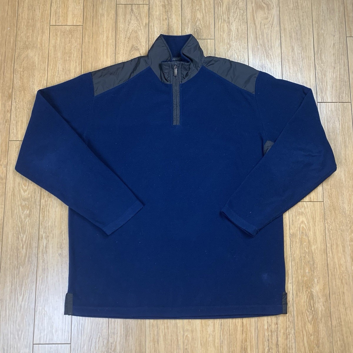 Ermenegildo Zegna Sport 1/4 Zip Pullover Men L Navy Fleece Nylon