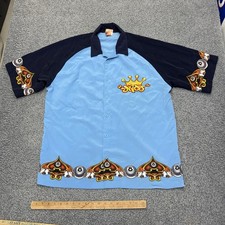 Vintage JNCO Shirt Mens XL Button Up Short Sleeve 8 Ball Spade Flames 90s