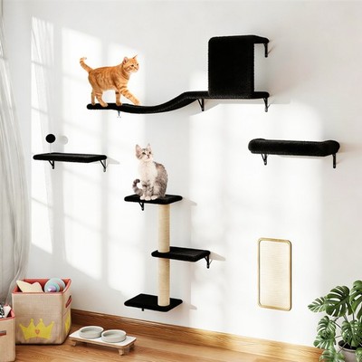COZIWOW Wall-Mounted All-in-One Cat Tree Cat Tower Scratching Post W/Cat Condo