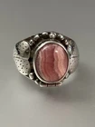 Vtg Sterling Silver Navajo Pink Rhodochrosite Poison Pill Box Ring Hinged 7 1/2