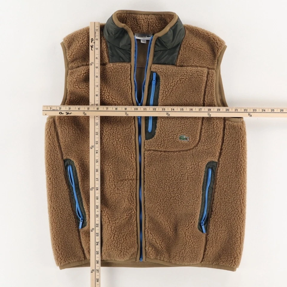 Lacoste Sherpa 抓绒背心夹克棕色男式 M 码 — 第 3/4 张图片