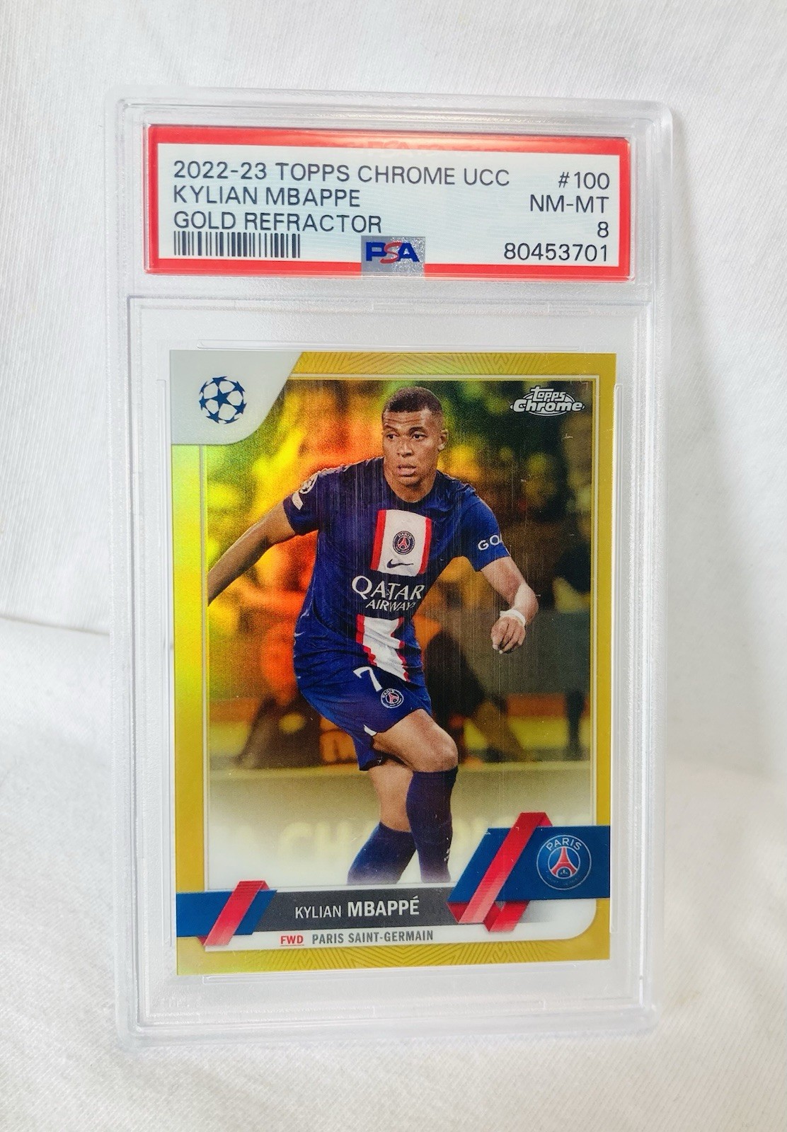 Kylian Mbappe 2022 Topps Chrome UCC #100 True Gold Refractor #/50 PSA 8 France view 4
