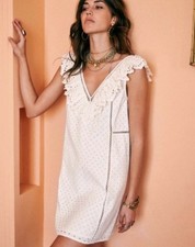 Sezane Robe Martie Short Dress Ecru S 36 Women's Casual Eyelet Embroidered Mini