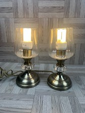 Pair Of Hurricane Table Lamps - Brass Coloured Base - Glass Shades
