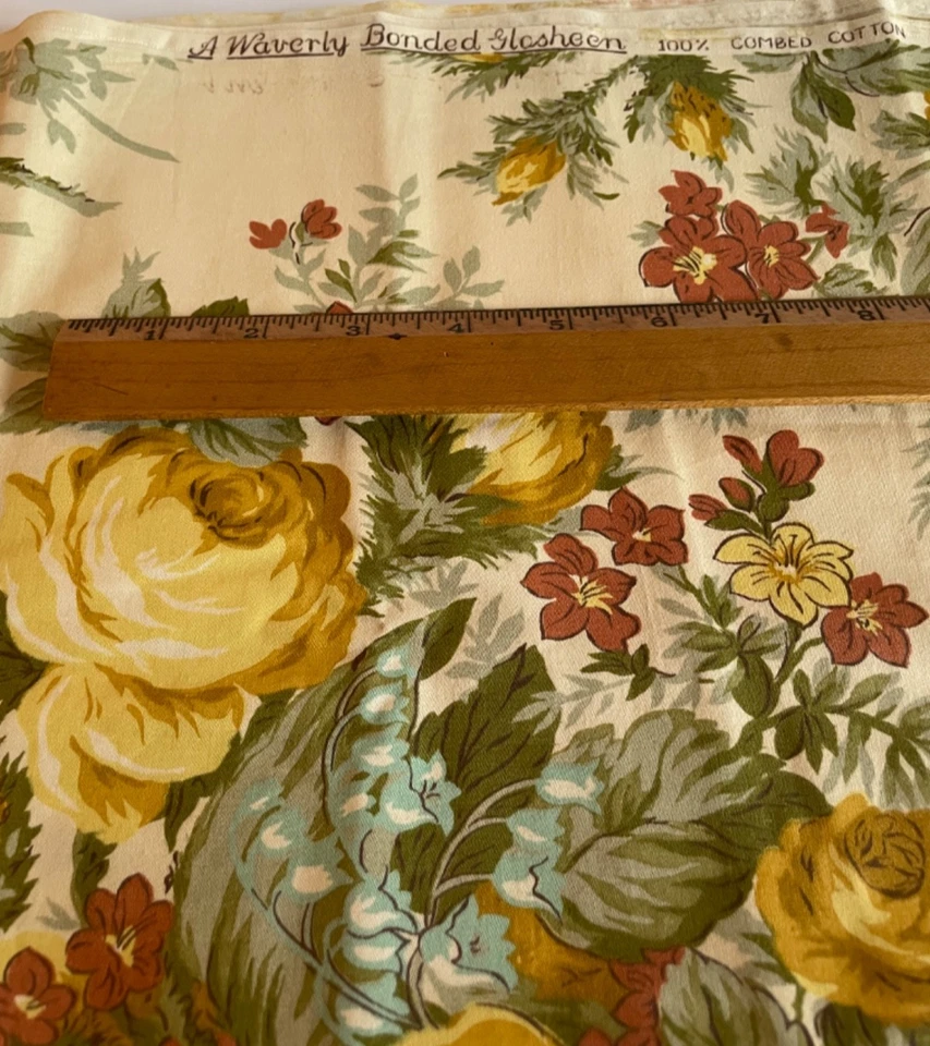 Vintage Waverly Bonded Glosheen Combed Cotton Fabric - MCM Floral - 58” x 45” - Image 2 of 2