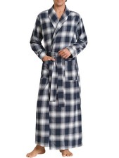 Men's 100 Cotton Shawl Collar Flannel Full Length Plaid Robe 2XLarge Big Navy