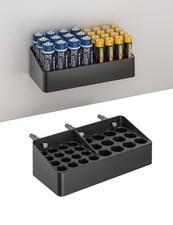 Battery Storage Organizer Battery Storage Box Fit for 16 AAA  12 AA Black