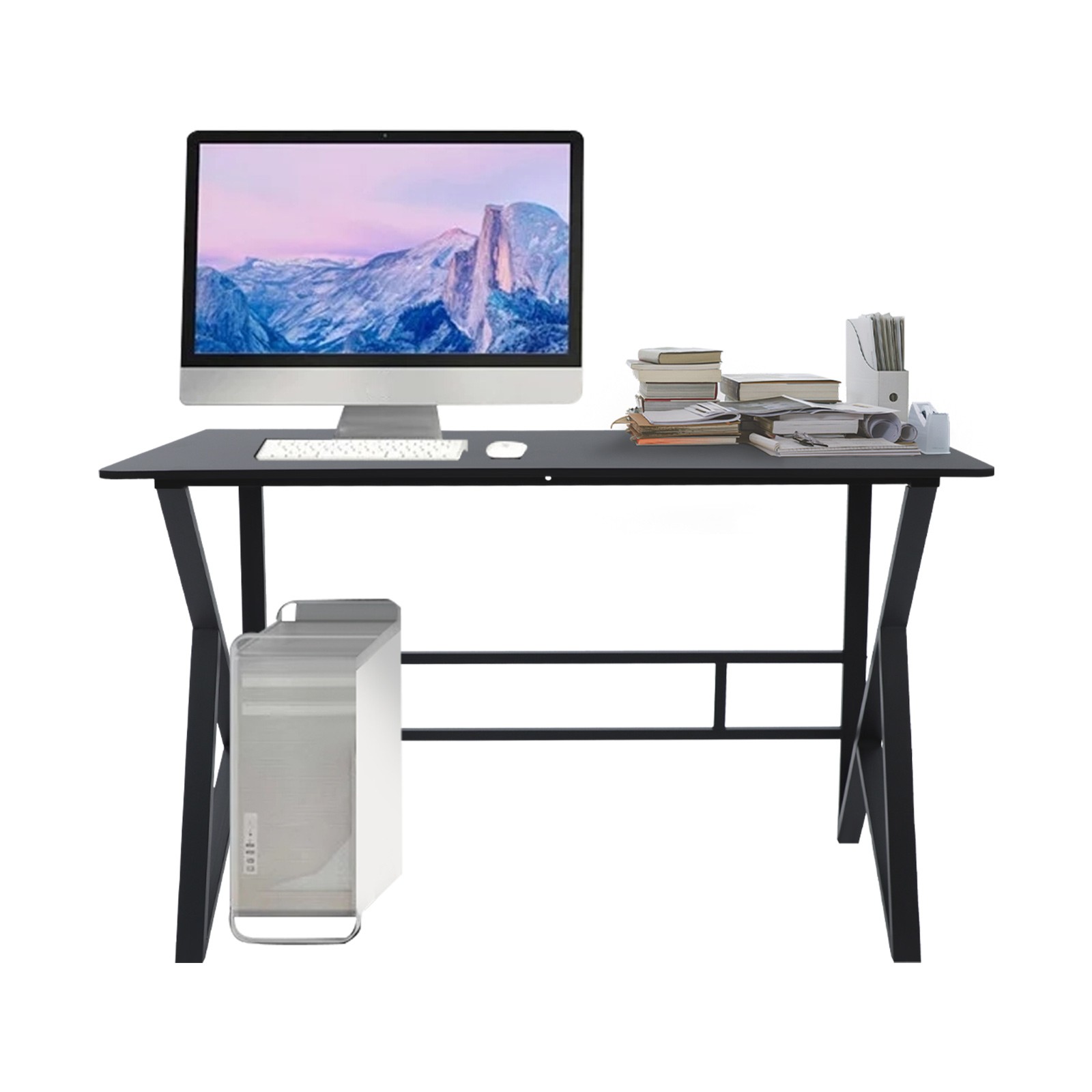 47" K-Shaped Computer Desk Home Office Work Table with Large Desktop Dark Grey
