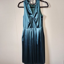 Belle Poque Vintage Teal Satin Twisted Cocktail Dress With Black Belt Size S