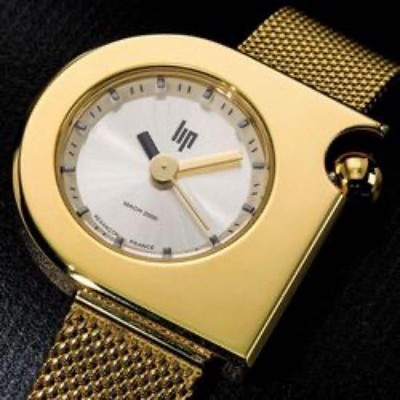 LIP Mach 2000 Gold Mesh Uhr Damen Ganz Gold Milanaise Band aus Japan