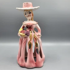 Vintage MCM Lipper & Mann Pink Lady Napkin Candle Holder 9” Fruit Basket Decor