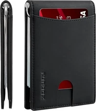 RUNBOX Genuine Leather Slim Wallet for Men Bicolor Crazy Horse Black-11 slots 
