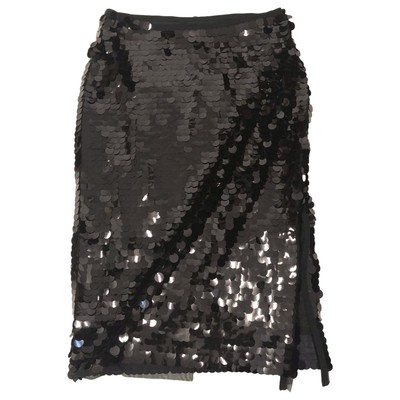 Womens Black Sequin Paillette Midi Skirt