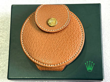 Rolex Swag: specchio da tasca rotondo in pelle da viaggio vintage in custodia e scatola-modello