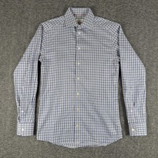 Eton Shirt Mens Small Blue White Check Slim Fit Button Dress Long Sleeve 15 38