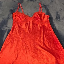 Victoria's Secret Red Satin Lace Trim Full Slip Adjustable Strap Size L