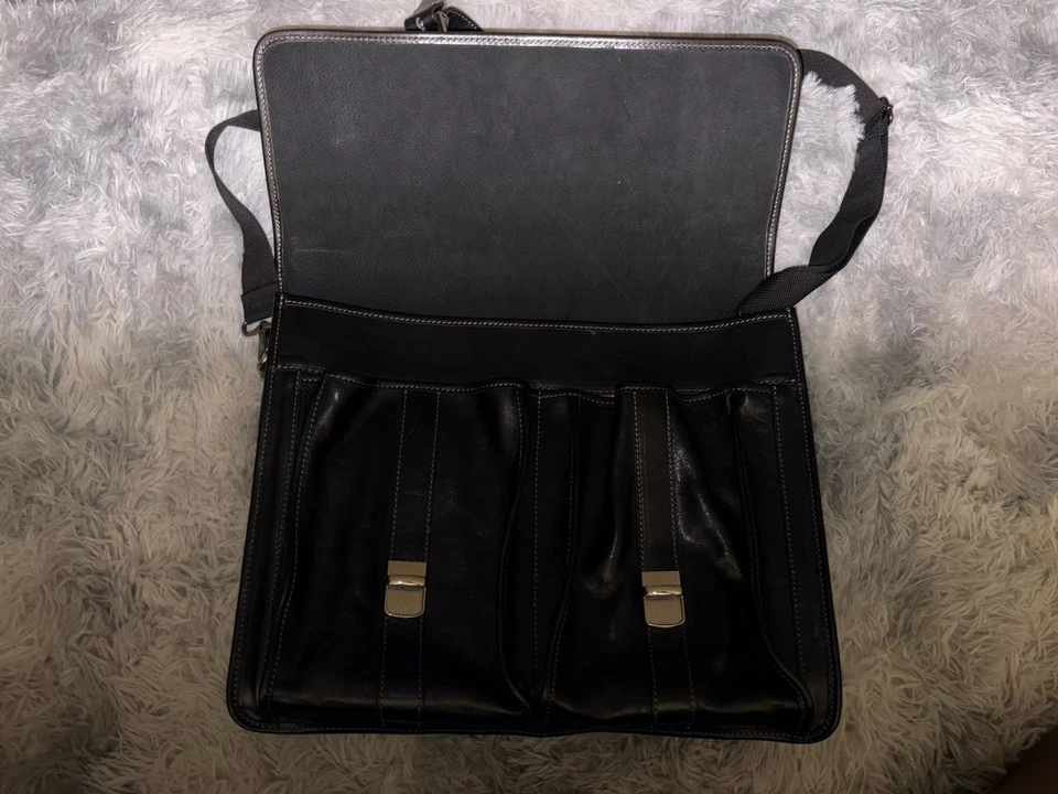 Bolso Mensajero Floto Firenze Cuero Negro Hebilla Correa Hecho en Italia Foto 2 de 4