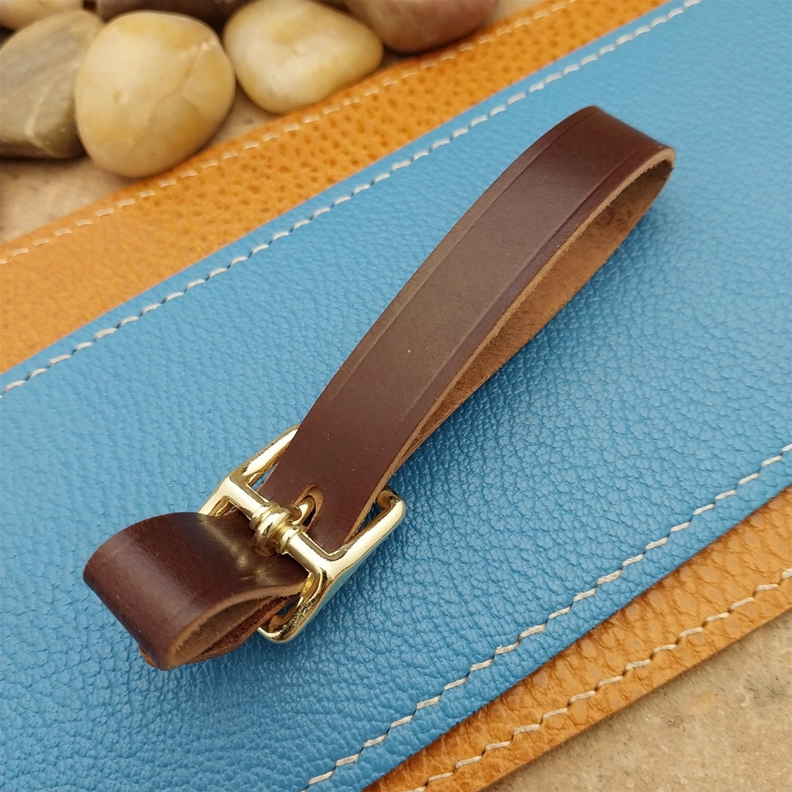 Shell Cordovan Leather Vintage Pocket Watch Fob Strap &Brass Finish Solid Buckle