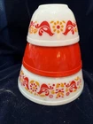 Vintage Set Of 3 Pyrex FRIENDSHIP Mixing Bowls 401 402 403 Birds Red Orange