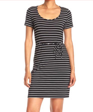 Calvin Klein Black and White Striped Scoop Neck T Shirt Dress w/ Tie Belt Size 4