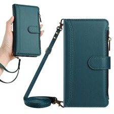 For iPhone Samsung Honor Crossbody Zipper 9 Cards Wallet Case Flip Stand Cover