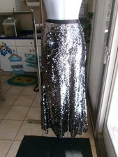 NWT CARMEN MARC VALVO LONG SILVER SEQUIN SKIRT S