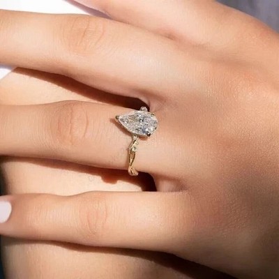 1.00Ct Pear Cut Simulated Diamond Engagement Ring 14K Yellow Gold Plated