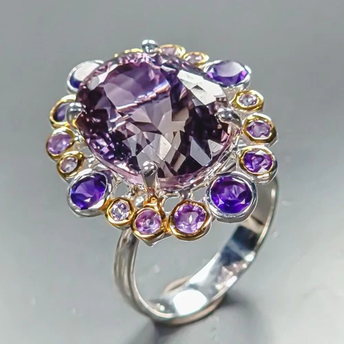 Handmade 12 ct+ Natural Amethyst Ring 925 Sterling Silver Size 7.5 /R465064