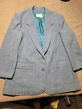 Vintage Pendleton Virgin Wool Blazer Womens Sz 16 Blue Tweed 2 Button Jacket USA