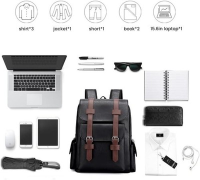 Rucksack für Männer, große Kapazität 15.6in Laptop Tasche Vintage PU Leder Umh