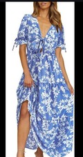 BTFBM Popular Bohemia.style Summer Floral Short Sleeve Unique Twisted Maxi Sz M