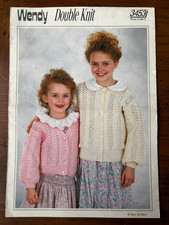 Wendy 3453 knitting pattern child DK fan lace pattern cardigans