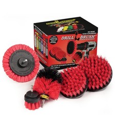 Red Stiff Bristle 5 Piece Cleaning Brush Kit - Outdoor Power Scrubber Brush K...