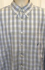 NAUTICA Men's Blue  Lt. Green Plaid Classic Fit Button Down L/S Shirt Size XXL