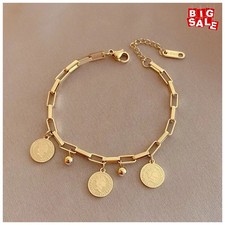 Gold-Color Hip Hop Stainless Steel Bracelet for Ladies Round Sign Portrai