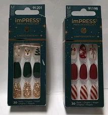 2 Sealed imPRESS Holiday Christmas Press-On Manicure Nails SZ M Limited Edition